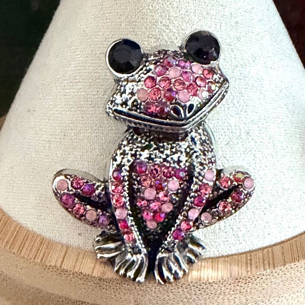 Pink Rhinestone Frog Brooch
